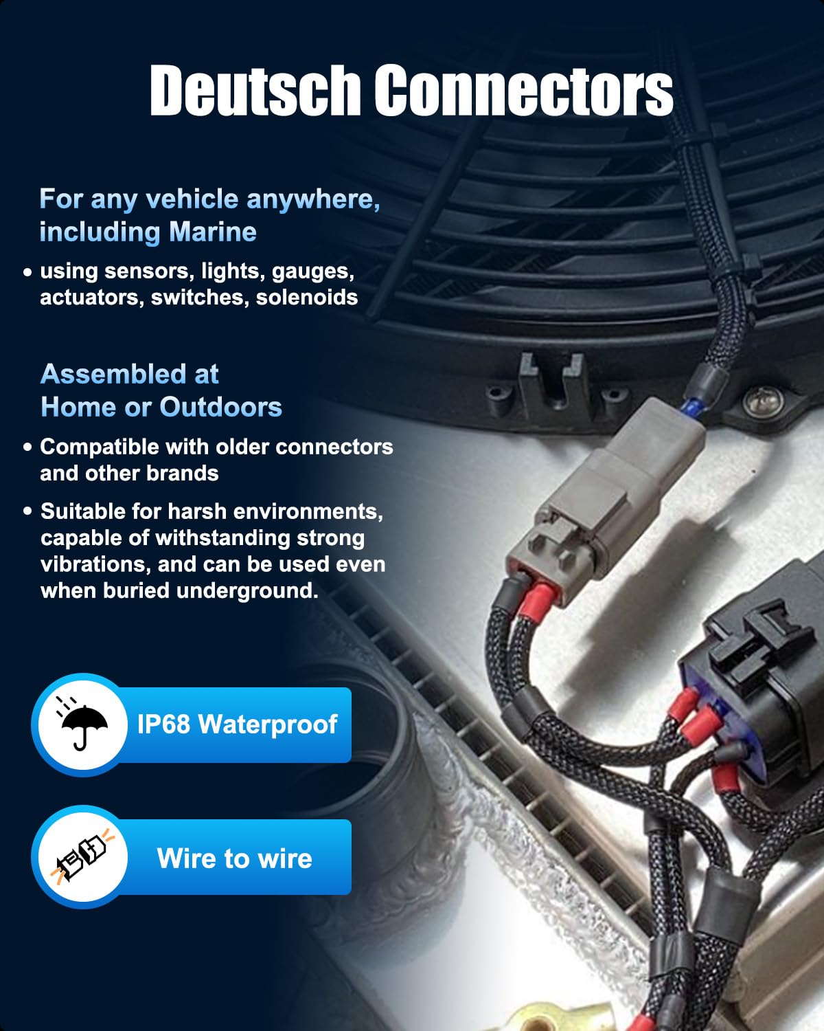 JRready DW5007-02 Deutsch Connector Kit - 2 Pin DT Connector with 3/4/6/8/12 Pin Waterproof IP68 Electrical Connectors, Automotive Solid Contacts & Crimp Tool (12-22AWG) - Perfect for Automotive Wiring, Marine Applications & Heavy-Duty Equipment