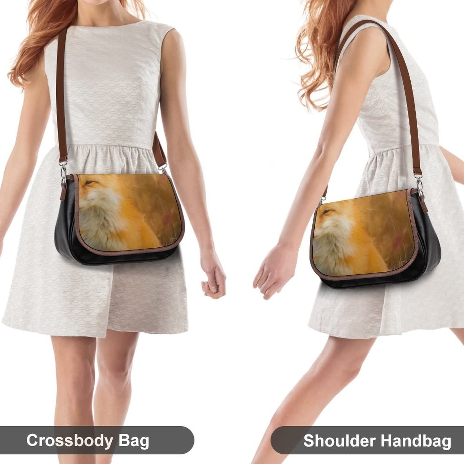 Stylish Women's Crossbody Bags - Genuine Leather Shoulder Purse for Daily Use, Work & Travel | Classic City Satchel Hobo Handbag with Fox Design