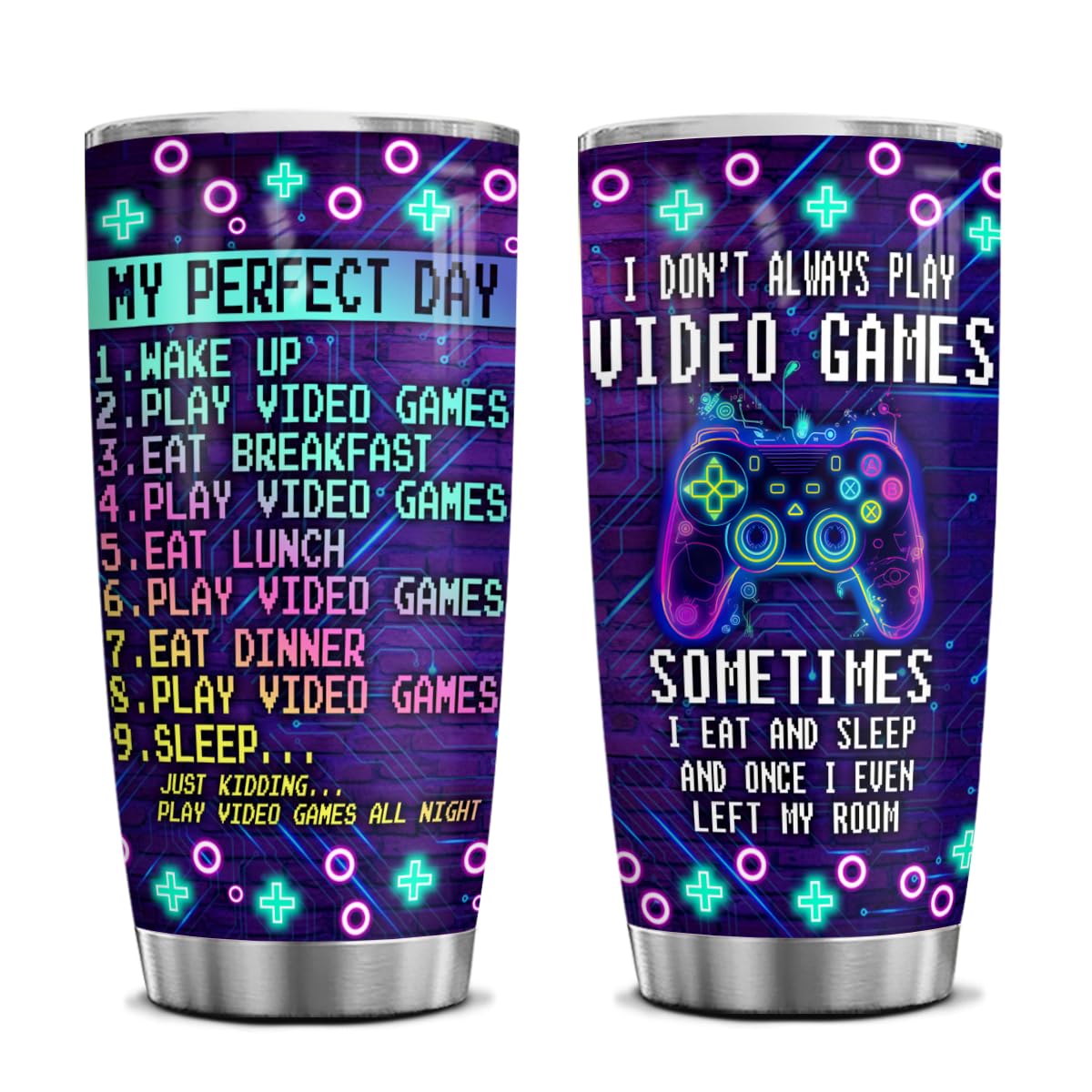 20oz Video Game Themed Tumbler - Insulated Gaming Mug for Men & Teen Boys - Perfect Gamer Gift for Boyfriend, Birthday & Christmas - Great for Coffee, Tea & Gaming Sessions
