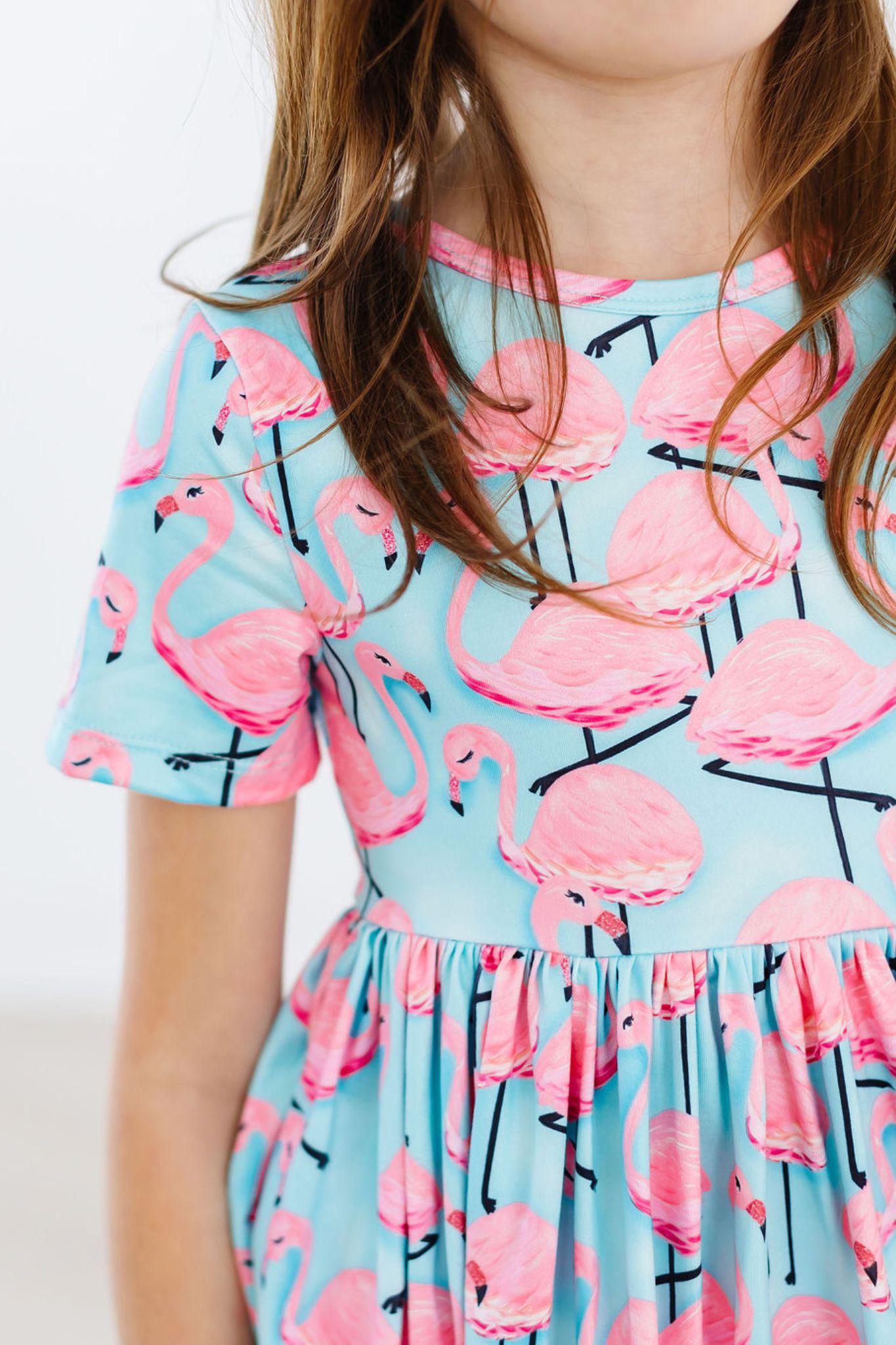 Stylish Pink Flamingo Short Sleeve Pocket Twirl Dress for Women - Perfect for Summer Parties, Beach Vacations & Casual Outings