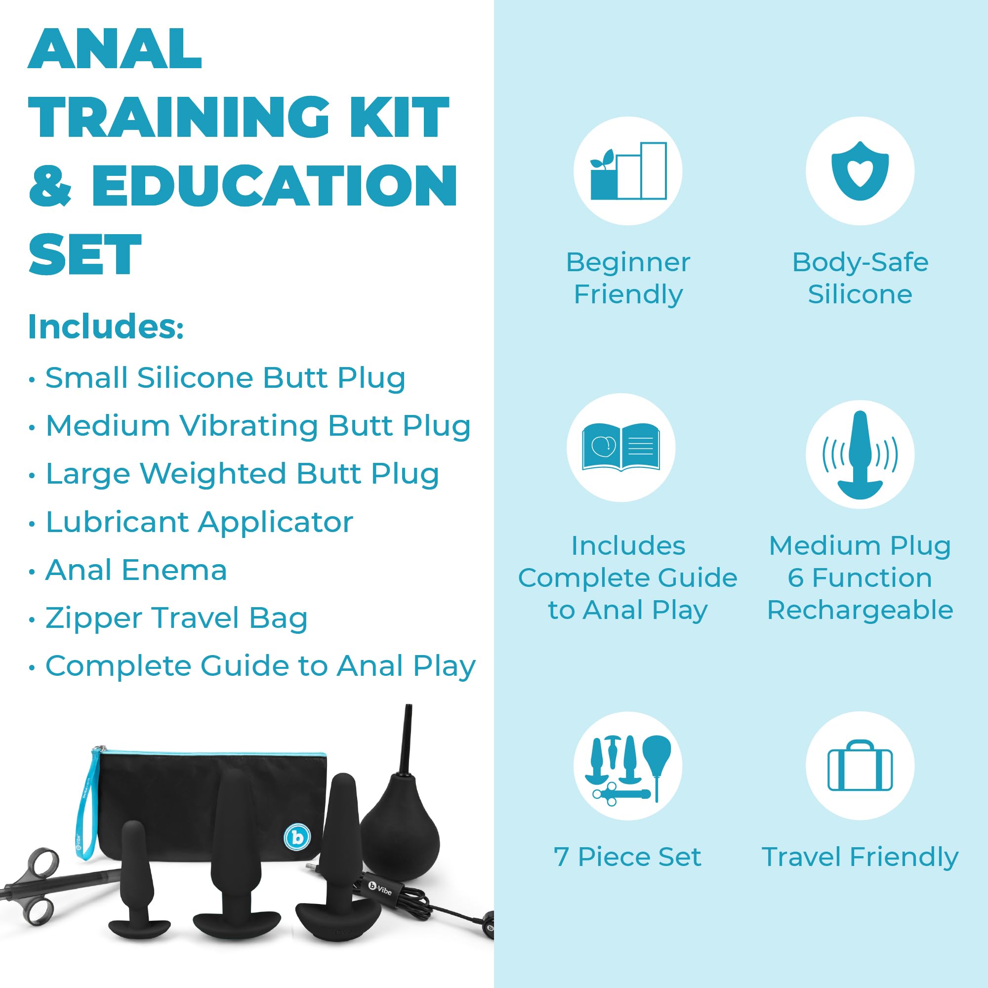 b-Vibe Anal Training and Education Set – Premium Adult Sex Toy for Couples, Anal Stimulation Device & Butt Plug for Beginners to Advanced Users – Perfect for Solo Play, Couples Exploration & Anal Pleasure Enhancement