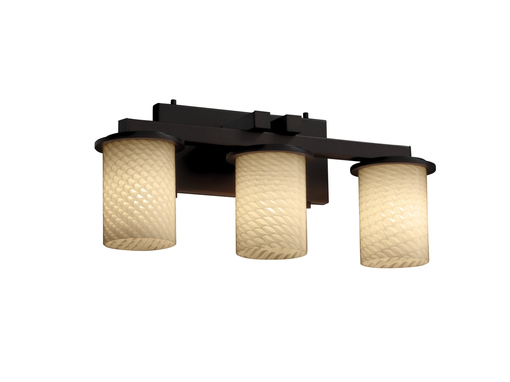 Justice Design Group Fusion 3-Light Bathroom Vanity Light Bar - Dark Bronze Finish with Weave Artisan Glass Shade for Modern Bathroom & Powder Room Lighting