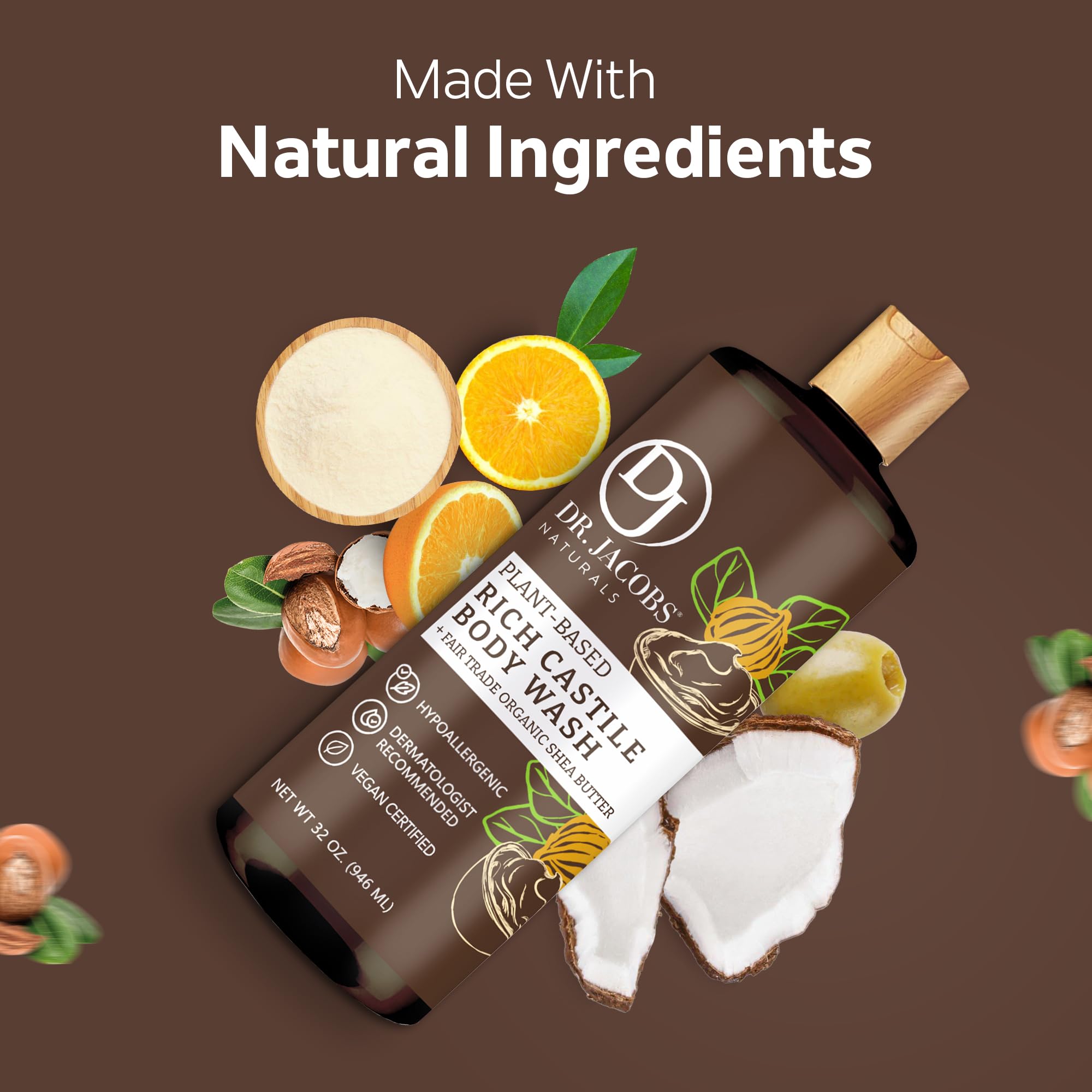 DR. JACOBS NATURALS Castile Shea Butter All-Natural Body Wash & Shampoo for Dry, Sensitive Skin - Plant-Based, Moisturizing Formula, Gluten & Preservative-Free - 32 oz (Pack of 1) - Perfect for Daily Shower & Gentle Hair Care