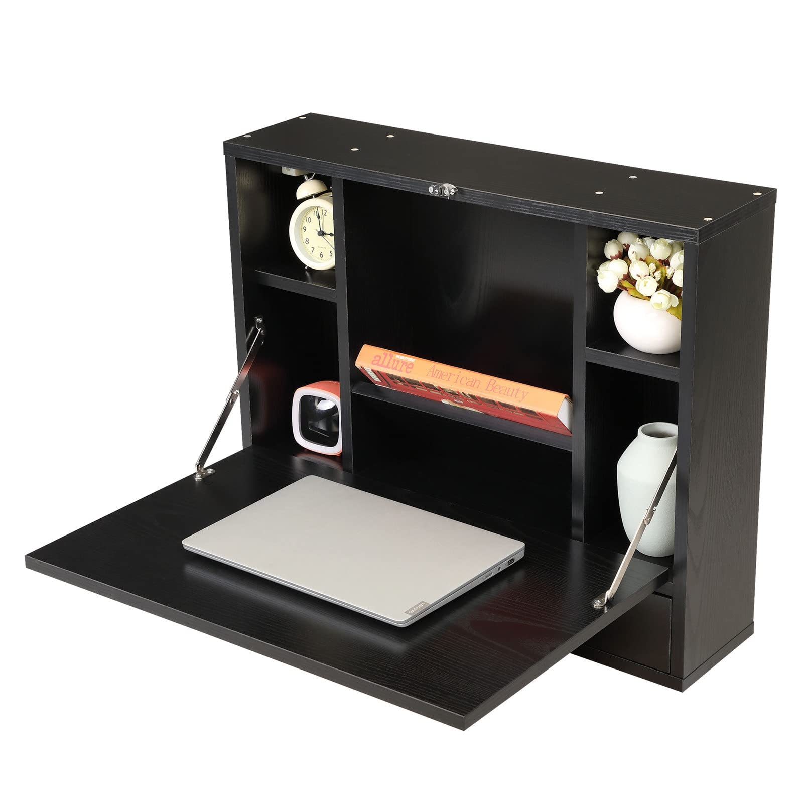 Foldable Wall Mounted Desk - Space Saving Convertible Floating Desk for Home Office, Small Space Computer Desk with Storage Shelf (Black) | Perfect for Apartments, Dorms & Tiny Homes