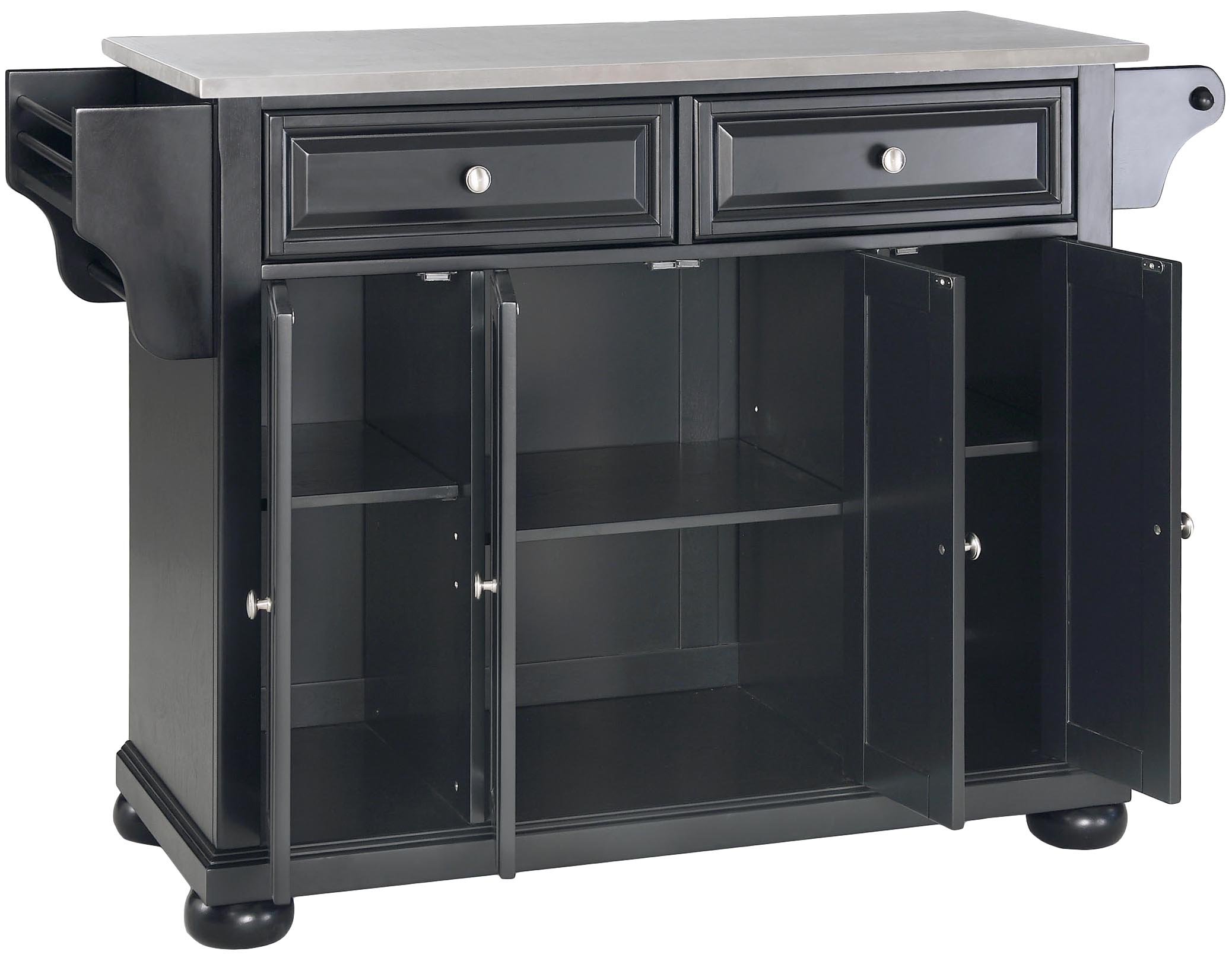 Crosley Alexandria Stainless Steel Top Rolling Kitchen Island Cart with Spice Rack - Black | Mobile Storage Solution for Small Kitchens, Pantry Organization & Cooking Prep | Perfect for Apartments, Dorms & Compact Spaces