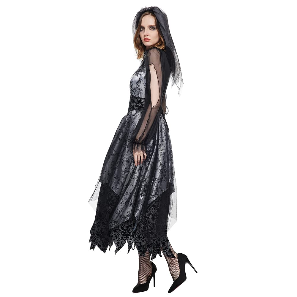 ReneeCho Ghost Bride Costume - Gothic Victorian Wedding Dress for Women, Black Halloween Costume Adult Size - Perfect for Halloween Parties, Cosplay Events & Gothic Themed Weddings