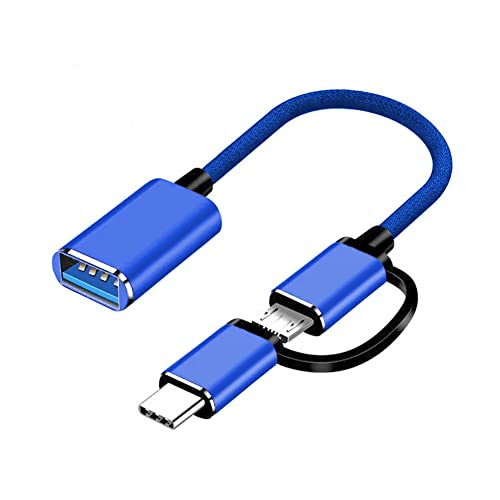2-in-1 USB C Cable Fast Charging - YACSEJAO 3A Type C & Micro USB to USB 3.0 Braided Nylon Cord with OTG Function - Compatible with Samsung Galaxy, iPhone, iPad, Tablets & More (Blue) - Perfect for Home, Office & Travel Charging