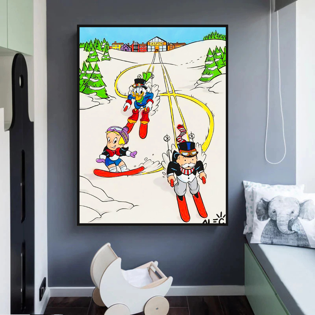 Alec Monopoly Skiing Art Money Maker Canvas Wall Art - Pop Culture Home Decor for Living Room, Bedroom & Office