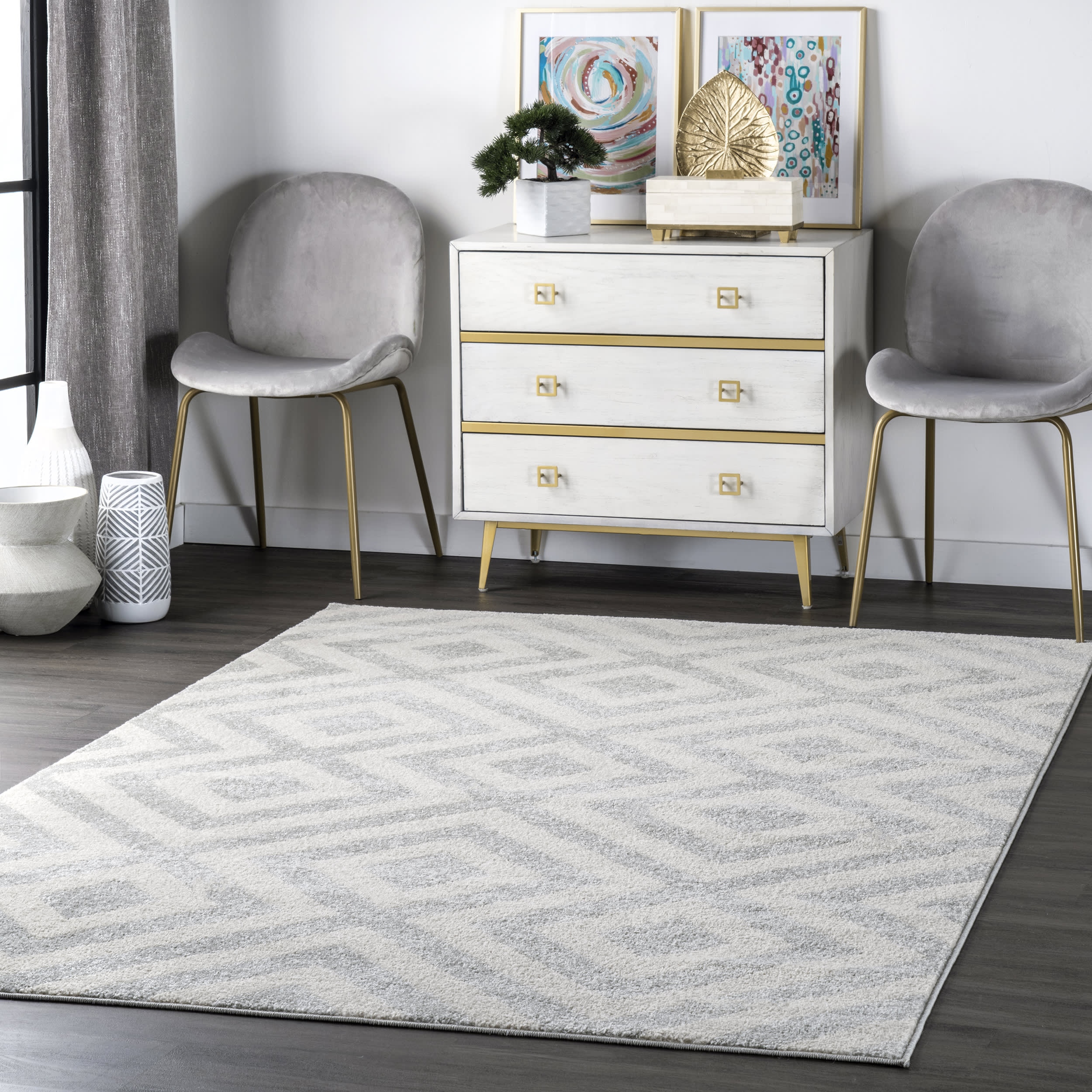 Chevron Stripes Area Rug - Light Grey Modern Design for Living Room, Bedroom & Office | Soft & Durable Home Decor