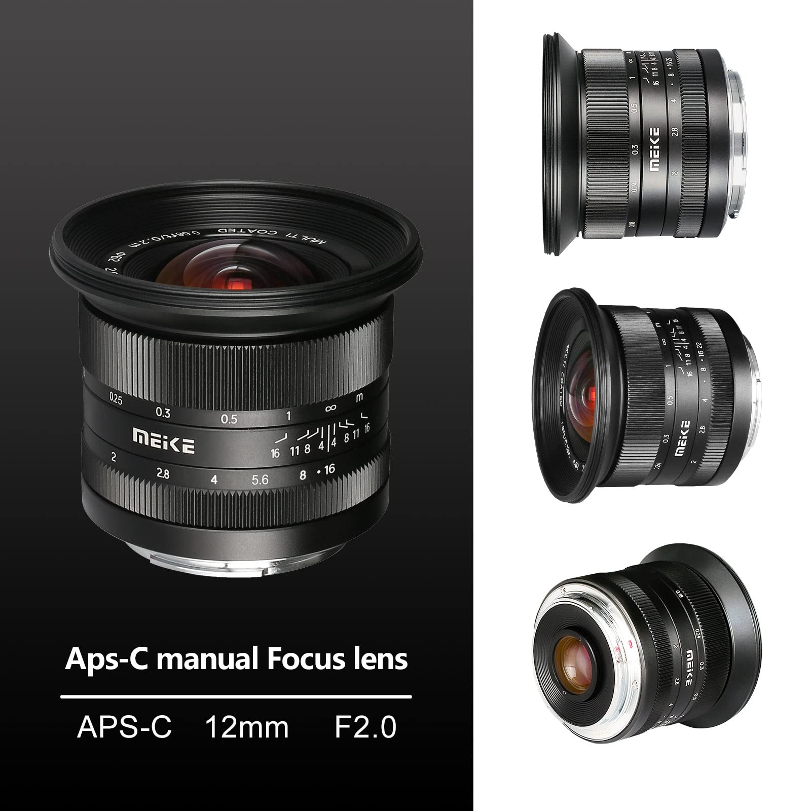 Meike 12mm F2.0 Ultra Wide Angle Manual Focus Lens for Sony E Mount APS-C Mirrorless Cameras - Compatible with NEX 3/5T/6/7, A6000/A6100/A6300/A6400/A6500/A6600 - Perfect for Landscape, Architecture & Astrophotography