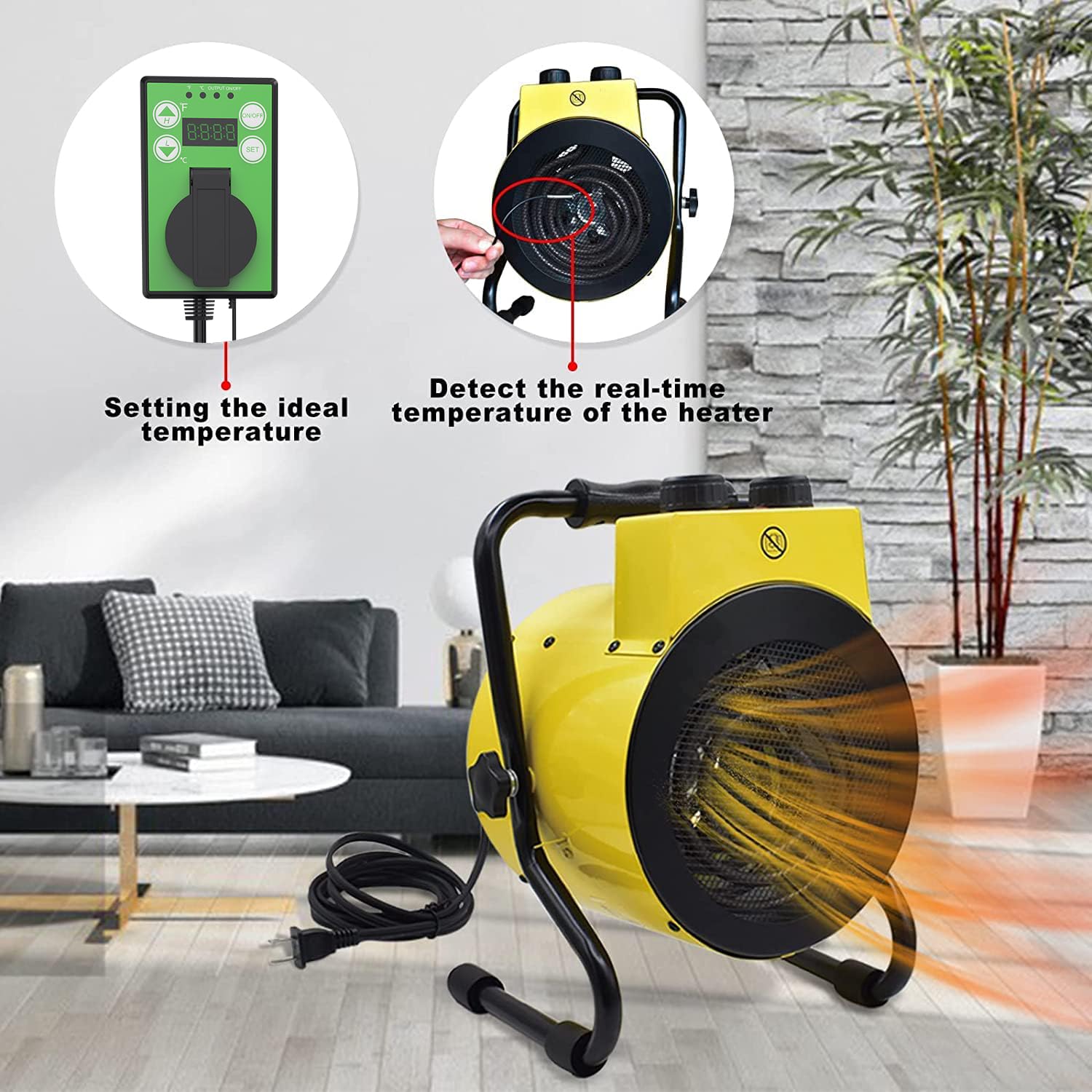 Energy Efficient Greenhouse Heater with Adjustable Thermostat - Outdoor Space Heating Fan for Plant Nurseries, Grow Tents & Greenhouses | Overheat Protection, Rapid Heating | Perfect for Patios, Garages & Winter Gardens (Yellow)