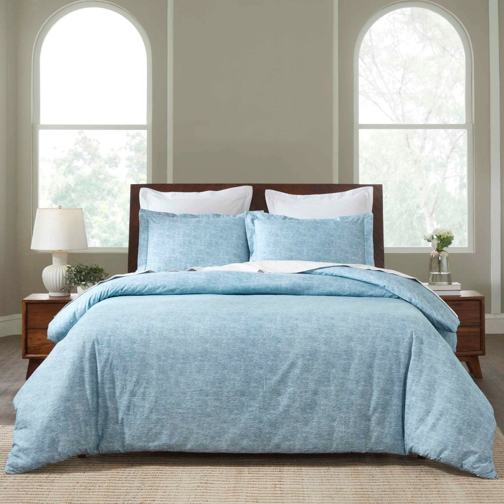 Soft & Cozy Melange Flannel Cotton Two-Tone Brushed Duvet Cover Set - King Size Bedding for Winter Warmth & Comfort