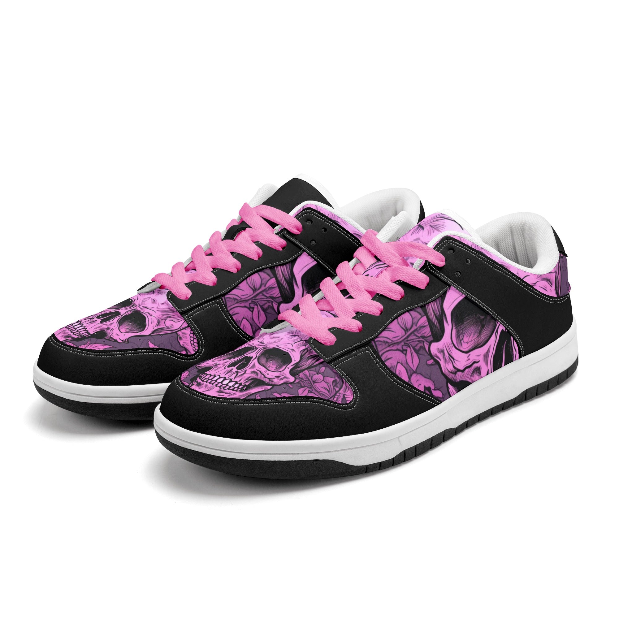 Pink Skull Dunk Low Top Leather Sneakers for Women - Stylish & Comfortable Skate Shoes for Casual Wear, Street Fashion & Sneaker Collectors