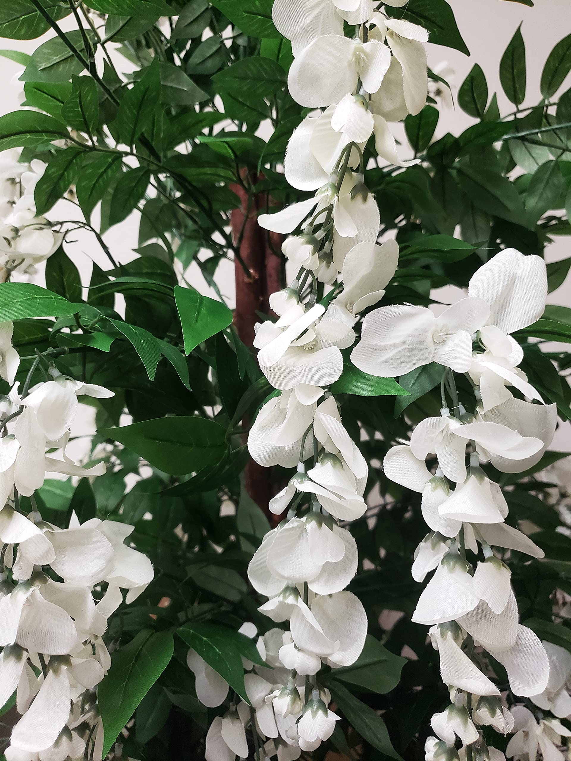 AMERIQUE 5 Feet Artificial Silk Wisteria Tree with Flowers - Realistic White Fake Wisteria Plant in Nursery Pot for Home Decor, Wedding Centerpieces & Garden Landscaping
