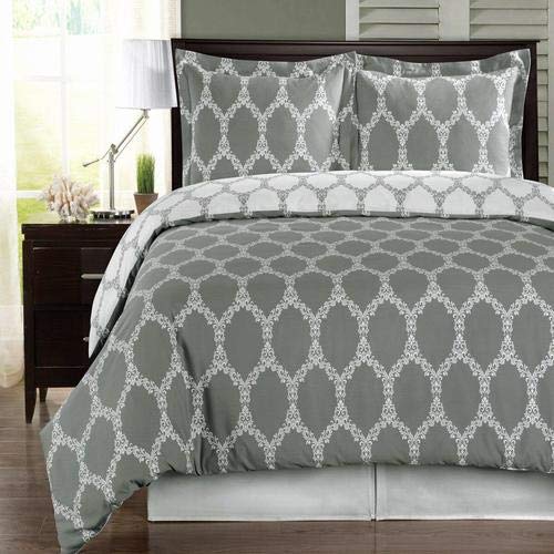 Luxury Duvet Cover Set Full Queen Size - Soft Gray & White Bedding Set by Brooksfield for Master Bedroom, Guest Room & Hotel Decor