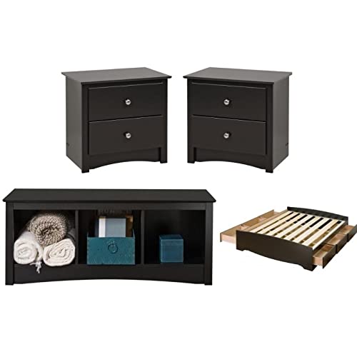 Home Square 4-Piece King Bedroom Set with Storage Bed, Cubby Bench & 2 Nightstands - Perfect for Master Bedroom Organization & Modern Home Decor