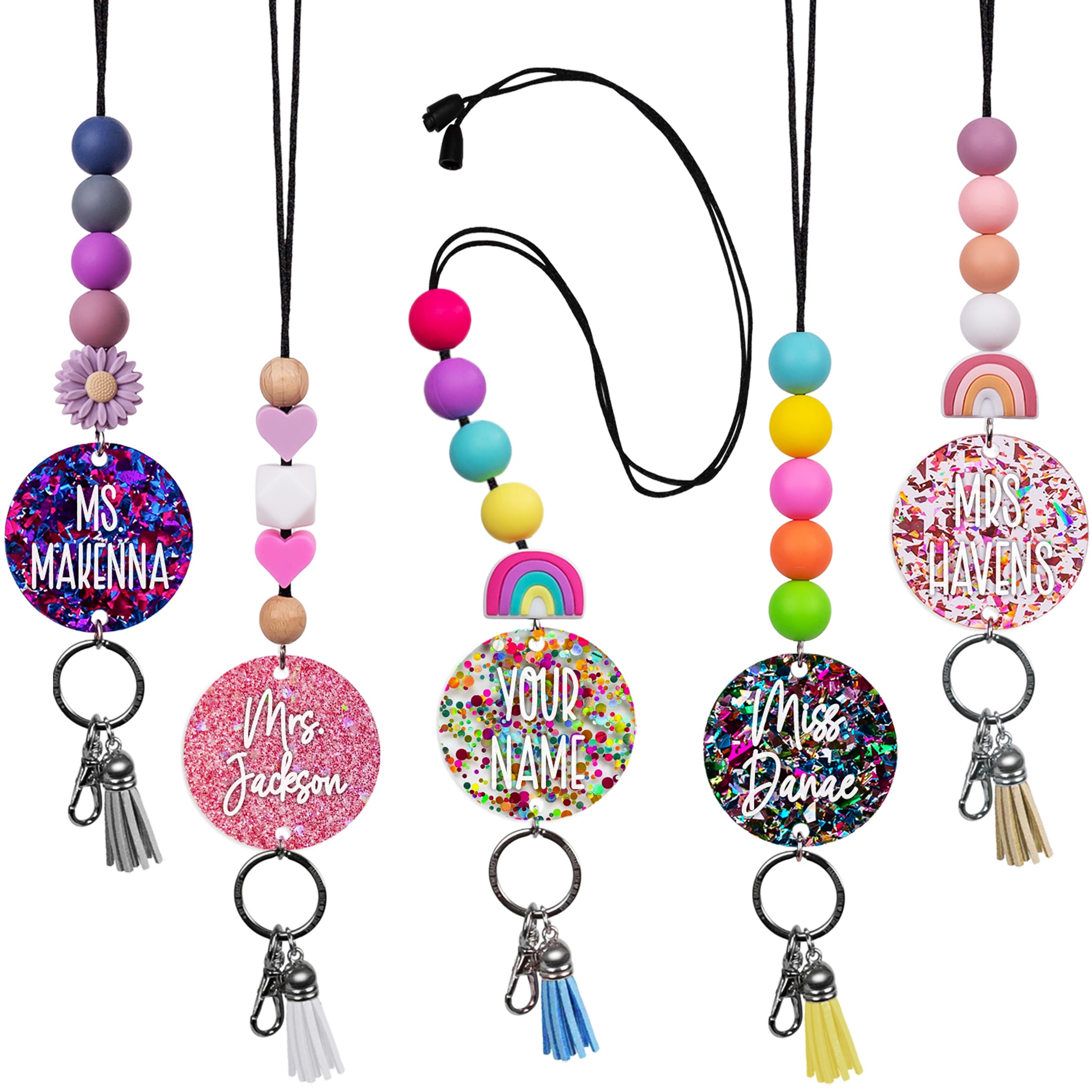 Personalized Teacher Lanyard for Badges & Keys - Handmade Beaded Lanyard with Breakaway Clasp, Custom Name Tag - Durable, Scratch-Resistant & Sparkly Teacher Gift - Perfect for Classroom, School Events & Teacher Appreciation