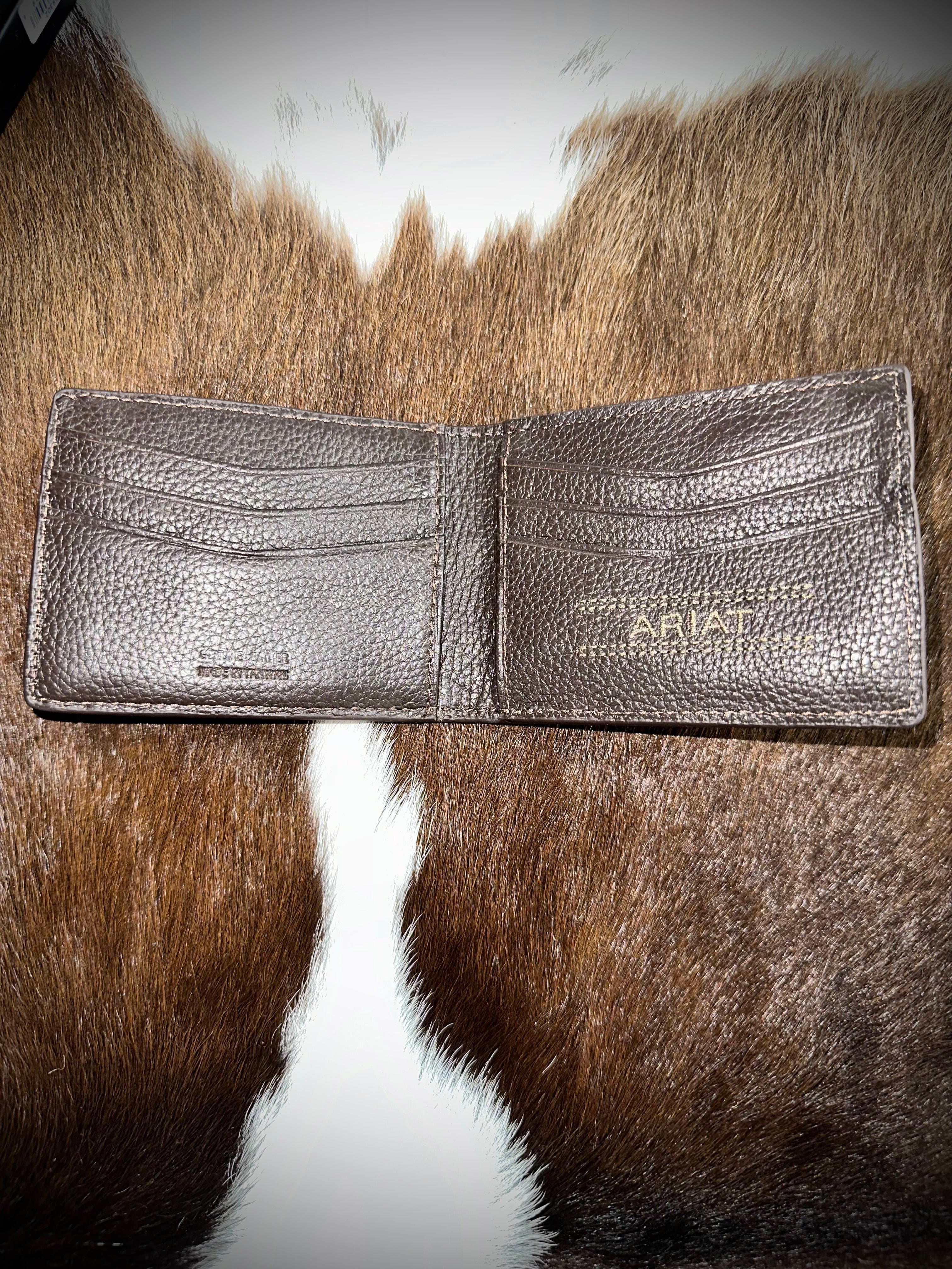 Ariat Aztec Tan Trim Genuine Leather Wallet for Men & Women - Stylish & Durable Bifold Wallet for Everyday Use, Travel & Outdoor Adventures