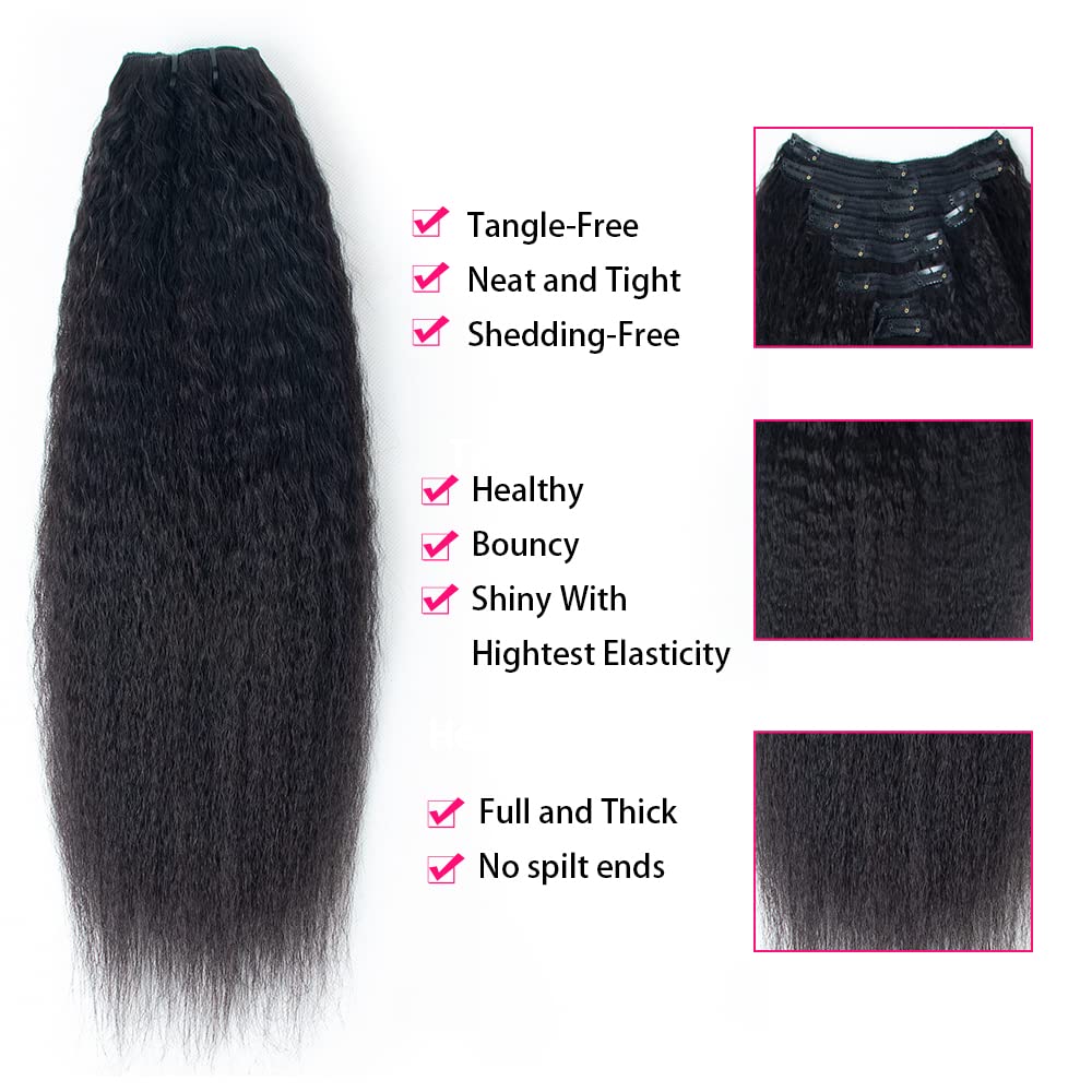 100% Unprocessed Brazilian Virgin Human Hair Clip-in Extensions - 8pcs Kinky Straight 120g (18inch) with 18 Clips | Natural Look for Daily Wear, Parties & Special Occasions