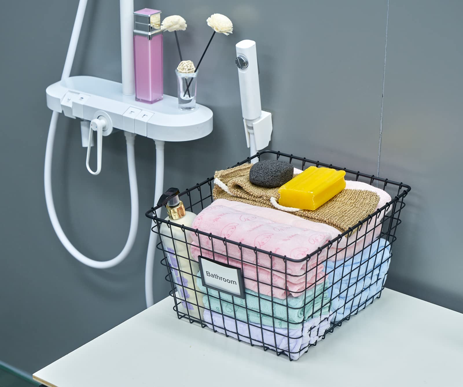 4 Pack Extra Large Wire Handmade Storage Baskets - Rose Gold Organizing Baskets for Home, Pantry, Bathroom Countertop, Laundry & Wardrobe | Perfect for Home Decor, Closet Organization & Gift Giving