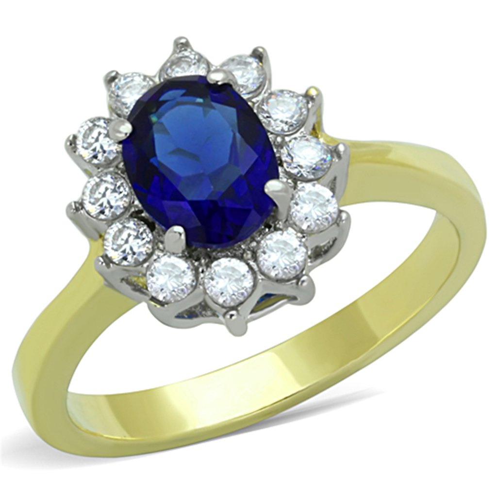 Marimor Women's Stainless Steel Blue Montana Synthetic Glass Halo Engagement Ring - Elegant Wedding Band, Promise Ring & Anniversary Gift for Her