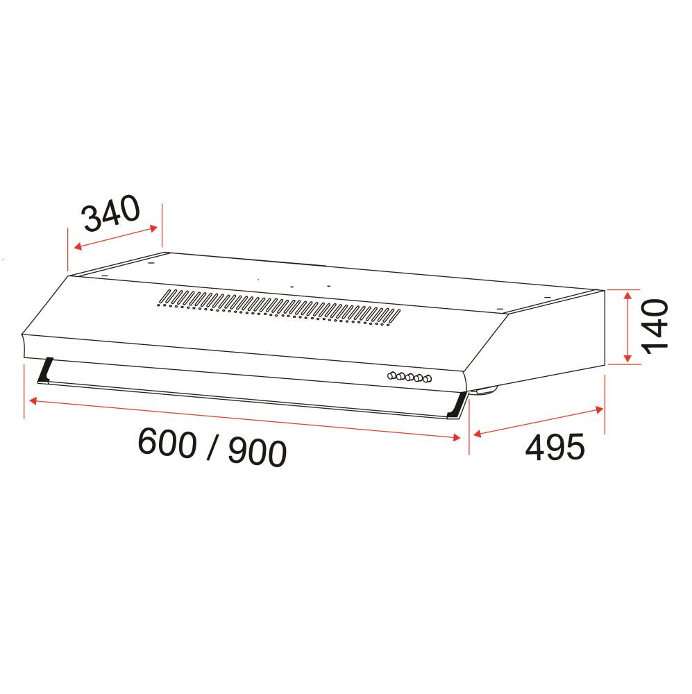 EF EFCH 9101 HM SSL 90cm Slimline Range Hood - Stainless Steel Kitchen Exhaust Fan for Modern Home Cooking Ventilation