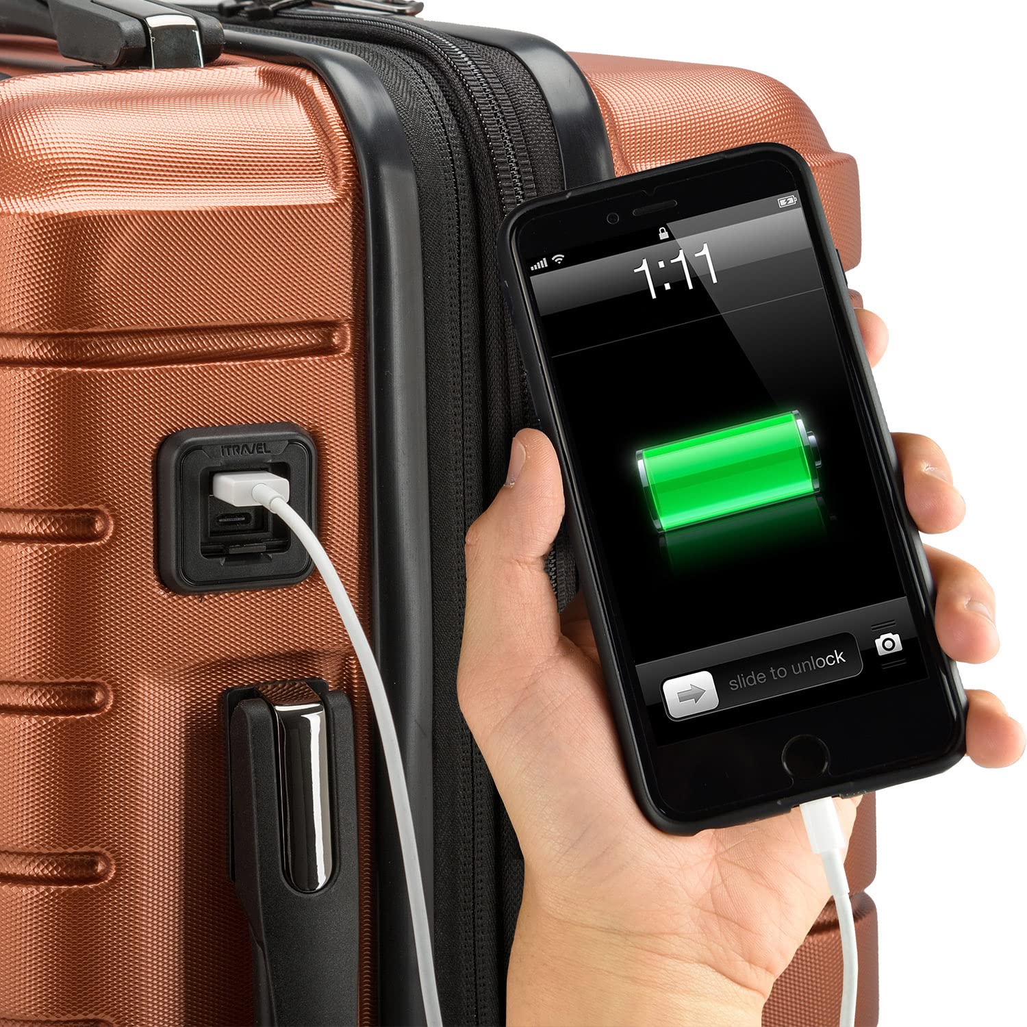 Traveler's Choice Archer Polycarbonate Hardside Spinner Luggage Set - 25-Inch Checked Orange Suitcase | Durable Lightweight Travel Luggage for Business Trips & Family Vacations