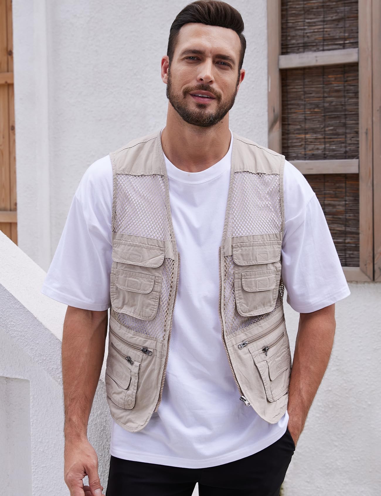 Gihuo Men's Utility Vest - Lightweight Fishing & Safari Vest with Multiple Pockets for Outdoor Adventures, Summer Travel, and Casual Wear