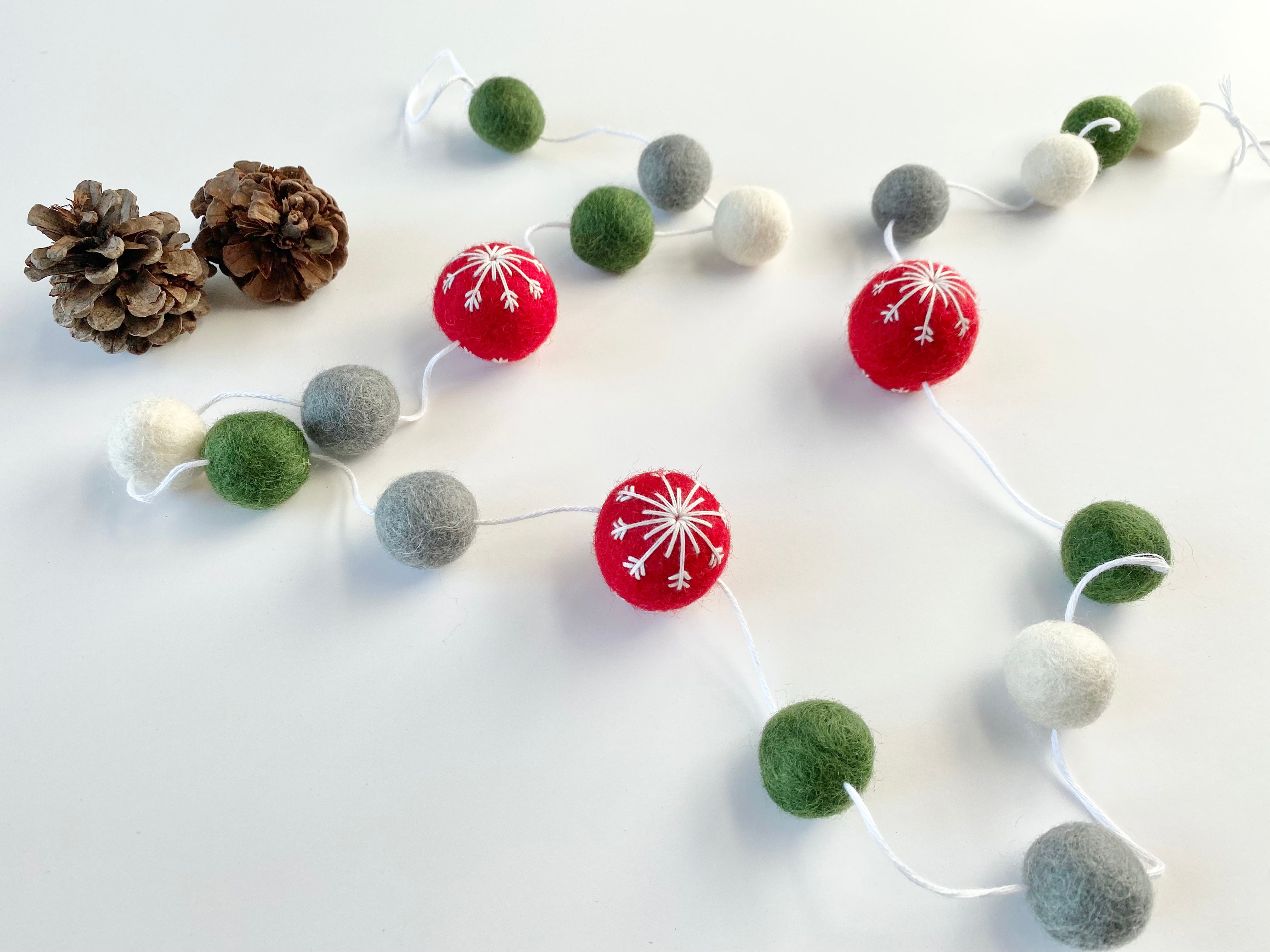 Red Snowflake Ball Garland - Christmas Tree Decorations for Holiday Party, Home, and Winter Wedding Decor