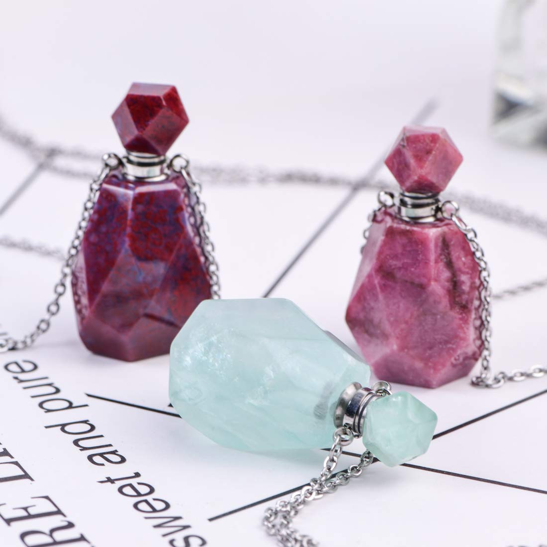 YGLINE Agate Essential Oil Necklace - Natural Gemstone Vial Diffuser Necklace for Aromatherapy | Youngliving Compatible Perfume Jewelry | Perfect for Stress Relief, Meditation & Daily Wear