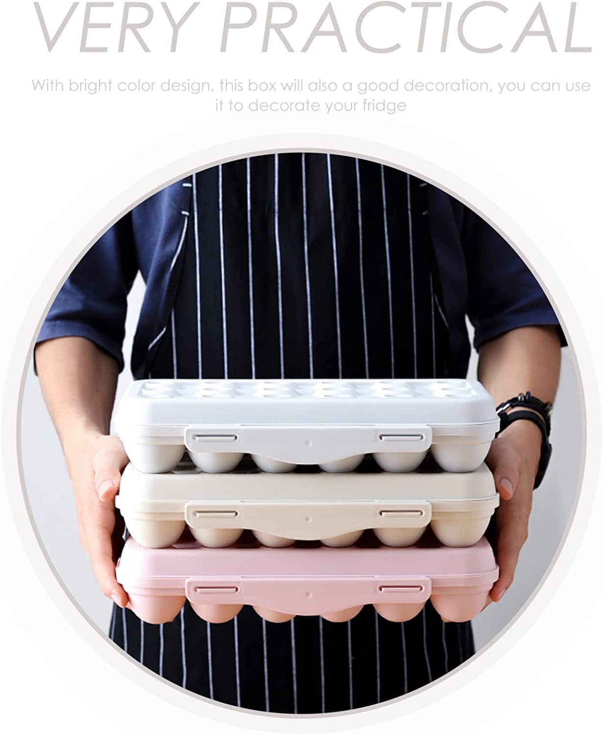 SKOFRI 18 Grid Plastic Egg Storage Container - Stackable Refrigerator Tray for Kitchen, Fridge Organizer (30x15x6.5 cm) - Perfect for Fresh Egg Storage, Pantry Organization & Space Saving in Home Kitchen