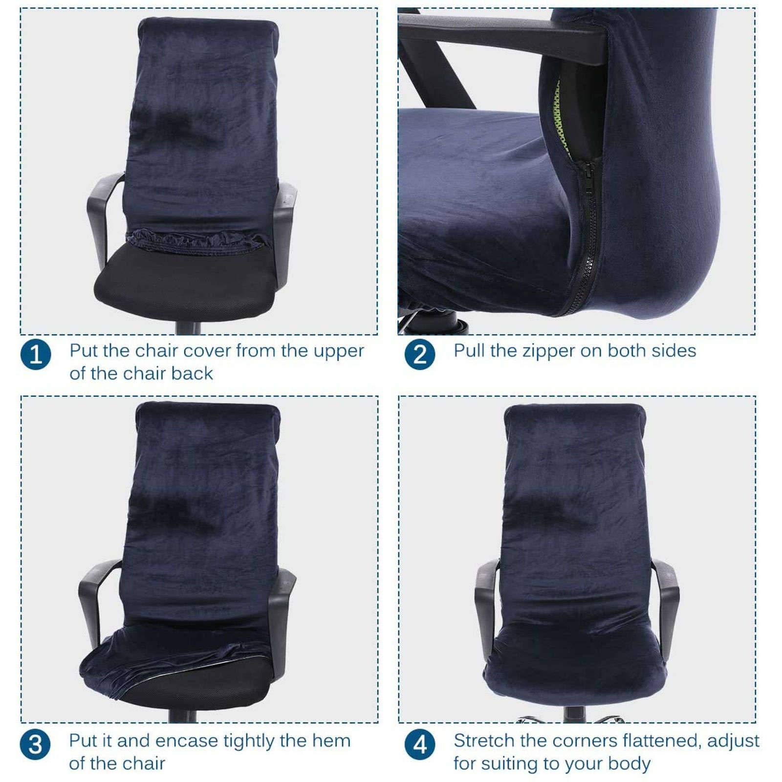Premium Velvet Office Chair Covers - Stretchable Elastic Computer Chair Slipcovers for Desk & Rotating Chairs (White, Large Size) - Perfect for Home Office, Conference Rooms & Workspaces