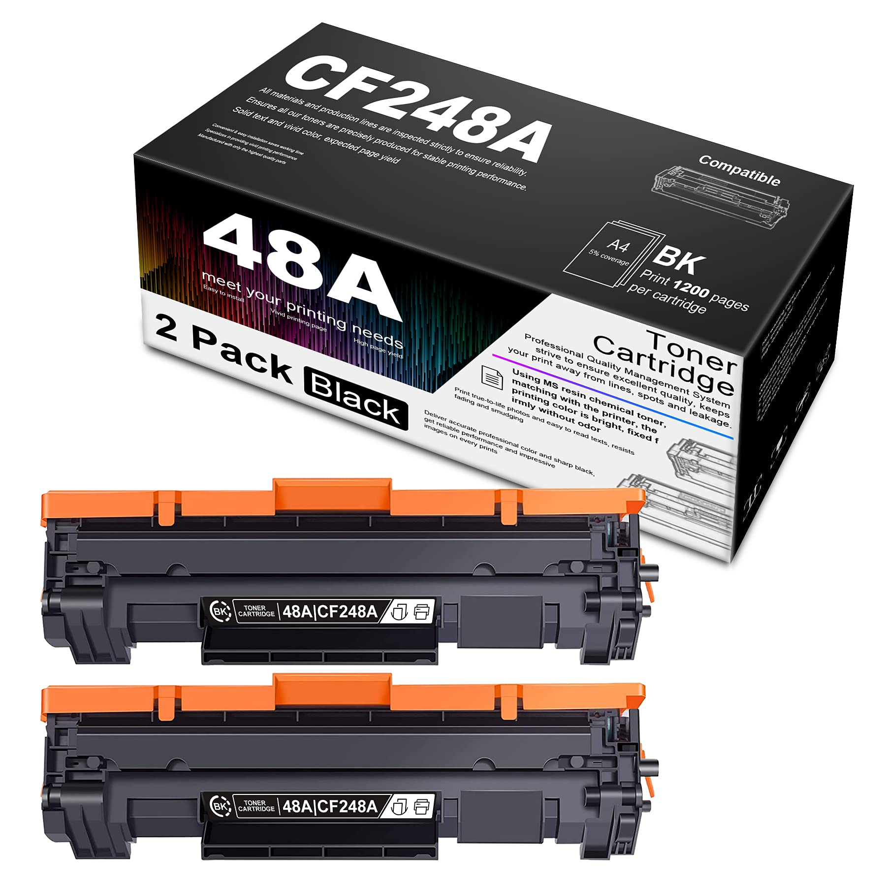 2-Pack Black 48A CF248A Compatible Toner Cartridge Replacement for HP 48A CF248A - Works with HP LaserJet Pro M15a (W2G50A), M15w (W2G51A), MFP M28a (W2G54A), M28w (W2G55A) Printers | High-Quality Office & Home Printing Solution