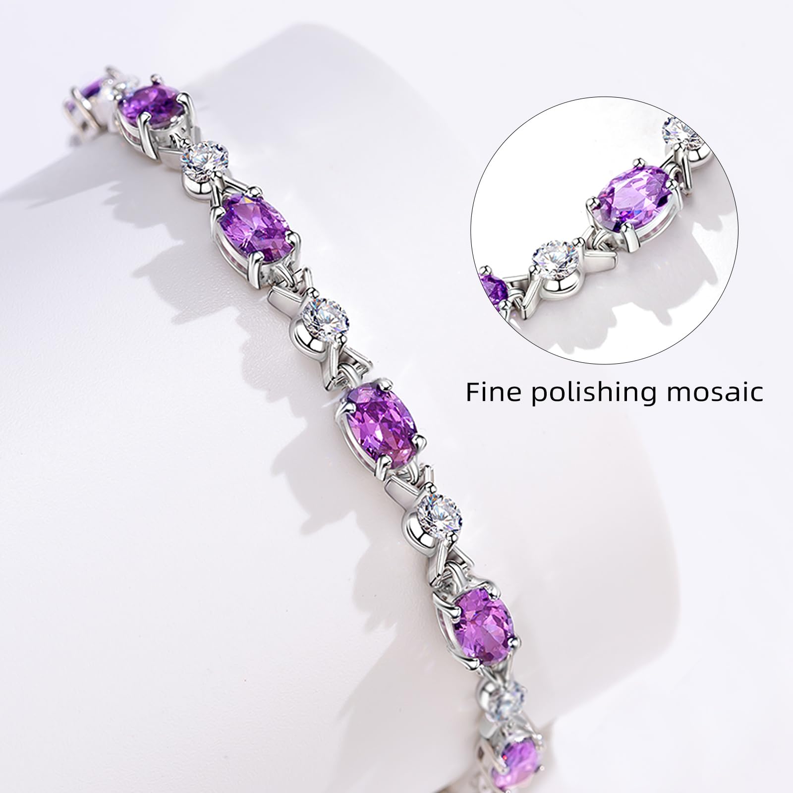 Elegant Purple Crystal Sterling Silver Bracelet for Women - Perfect Birthday, Anniversary & International Women's Day Gift - Dainty Jewelry for Everyday Wear & Special Occasions