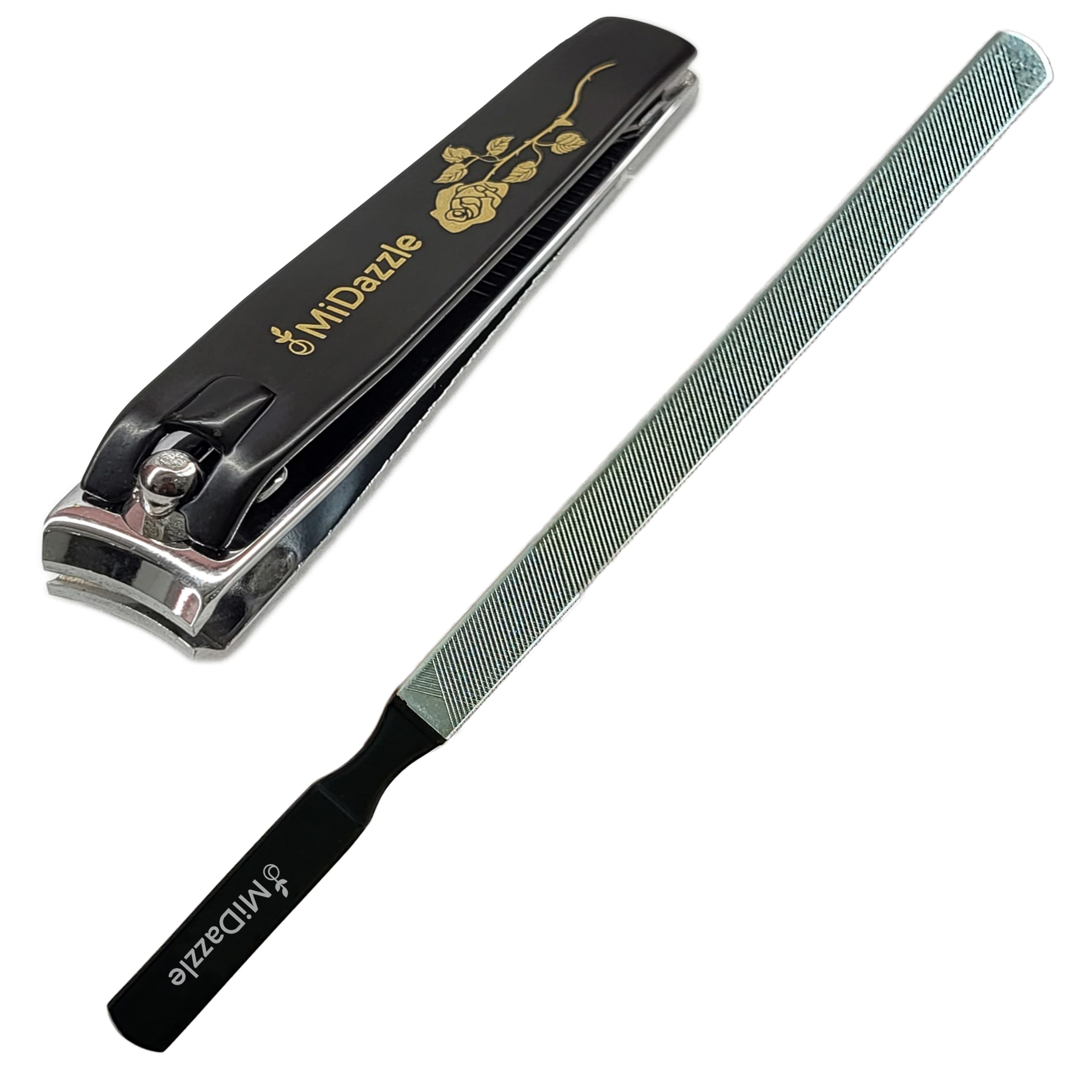 Midazzle Professional Nail Clipper & Nail File Set - 2 Pack Stainless Steel Manicure Kit for Home, Travel & Salon Use (NA01NF04)