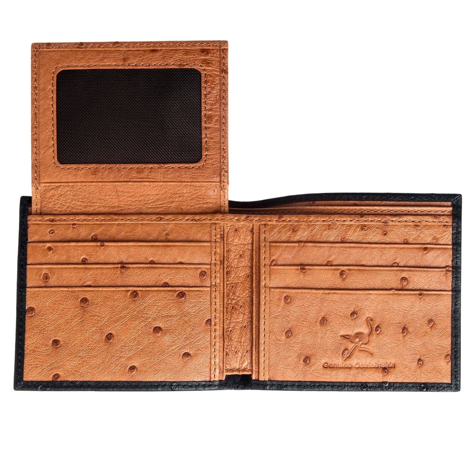 Genuine Ostrich Leather Wallet for Men - Premium Black & Brown Exotic Skin - Perfect for Everyday Carry, Travel & Business (Gift Ready)