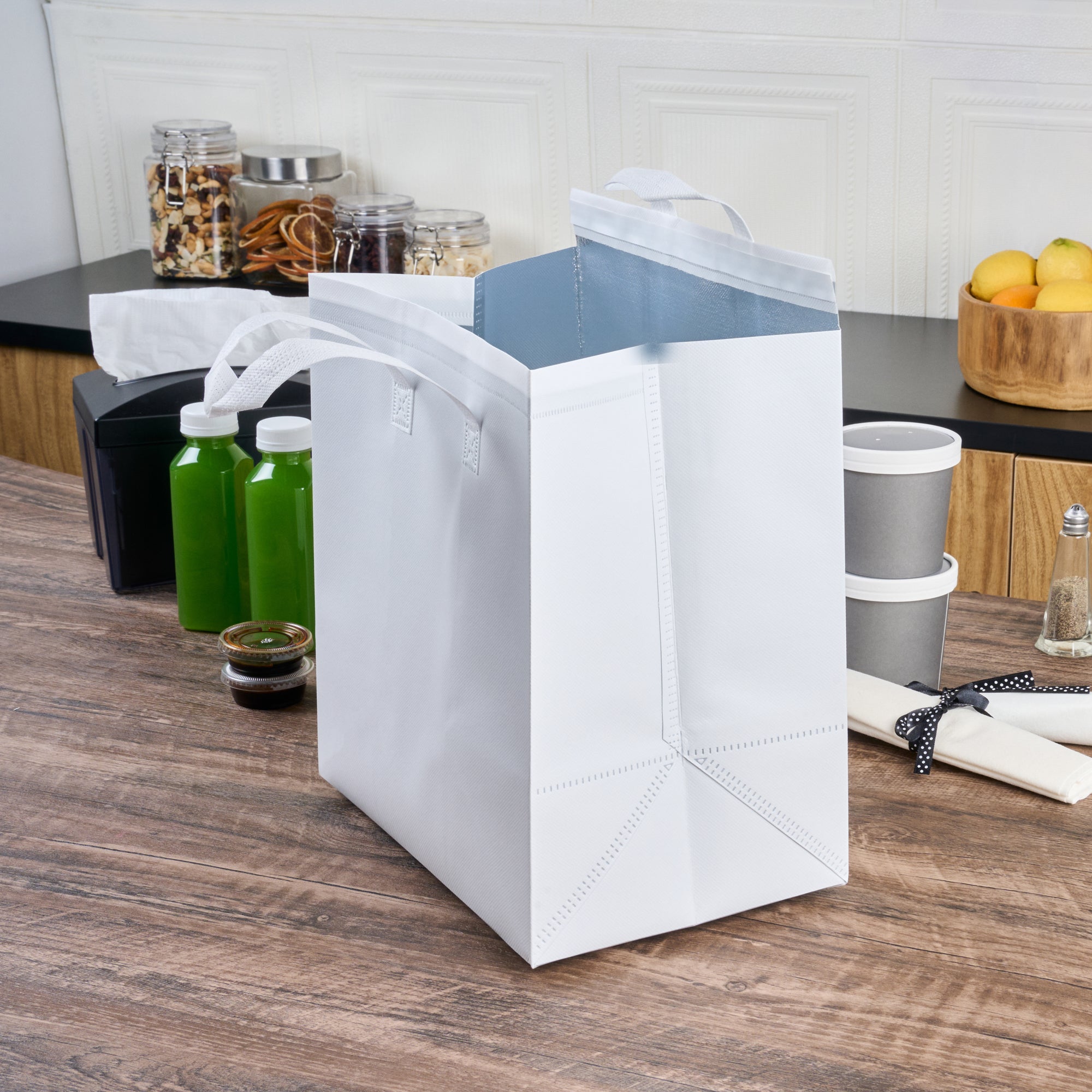 Premium White Insulated Takeout Food Delivery Bags - Tamper Evident, 11.75