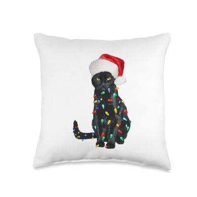 The Magical Christmas Eve with the Black Cat Christmas Throw Pillow