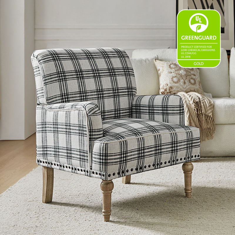 Tamsin Plaid Armchair with Nailhead Trim - Stylish Upholstered Accent Chair for Living Room, Office or Reading Nook - Perfect for Home Decor and Relaxation