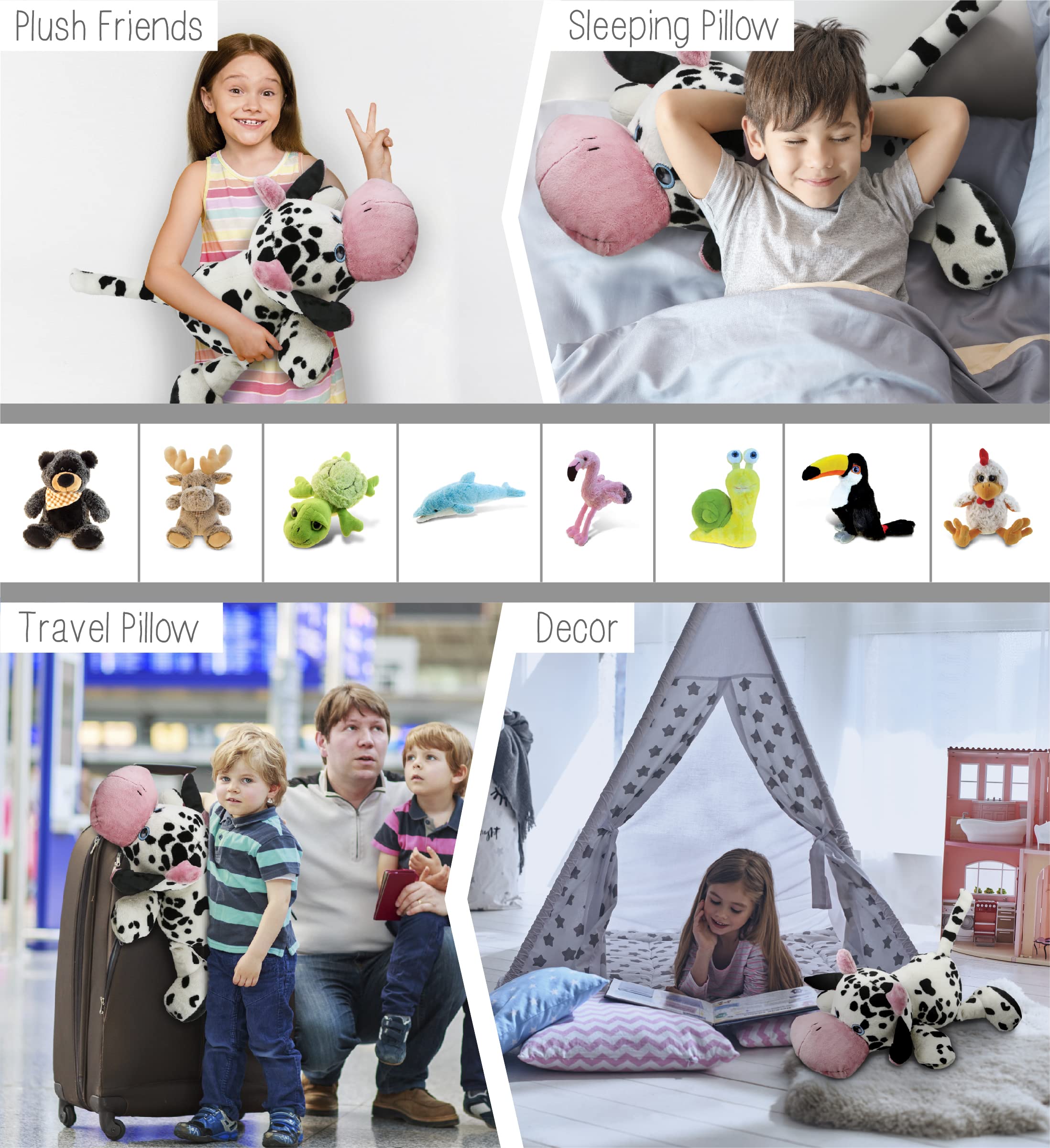 DolliBu Plush Cow Stuffed Animal Pillow - 27 Inch Super Soft Jumbo Hugging Pillow for Kids & Toddlers | Cute & Cozy Nap Buddy, Floor Pillow for Nursery, Bedroom & Playroom | Perfect for Cuddling, Napping & Decor