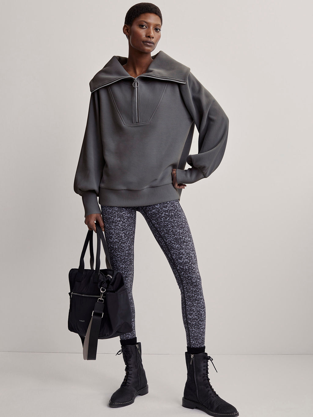 Varley Vine Half Zip Pullover - Deep Charcoal Women's Fleece Jacket for Outdoor Hiking & Casual Wear