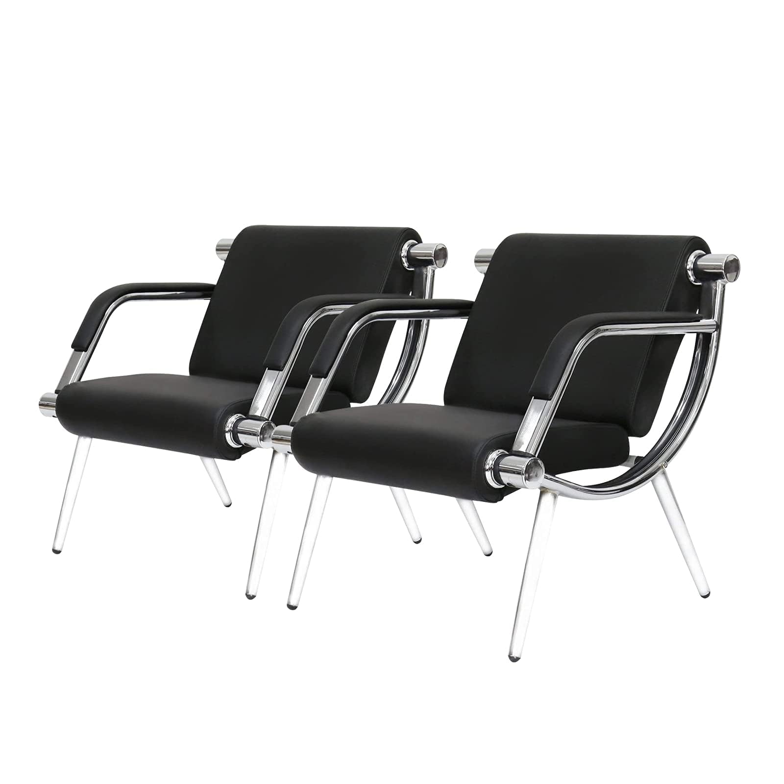 2 PCS Waiting Room Chairs - Black PU Leather Office Reception Guest Chairs for Lobby, Airport, Hotel & Clinic | Comfortable Seating Solution for High Traffic Areas
