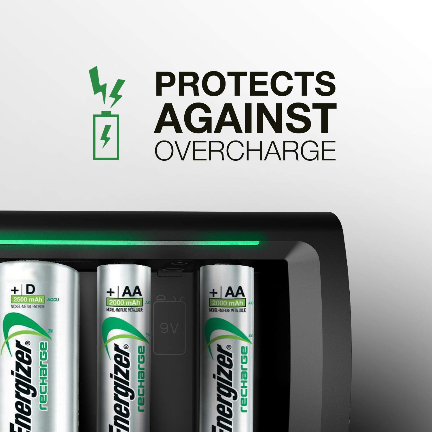 Energizer Rechargeable Battery Charger for C, D, AA, AAA & 9V Batteries - Fast Charging for Home, Office & Emergency Power Supply