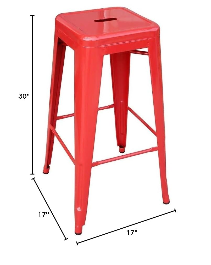 4-Piece 30-Inch Metal Bar Stool Set - Industrial Style Red Bar Stools for Kitchen Island, Breakfast Nook & Home Bar - Heavy Duty Counter Height Stools