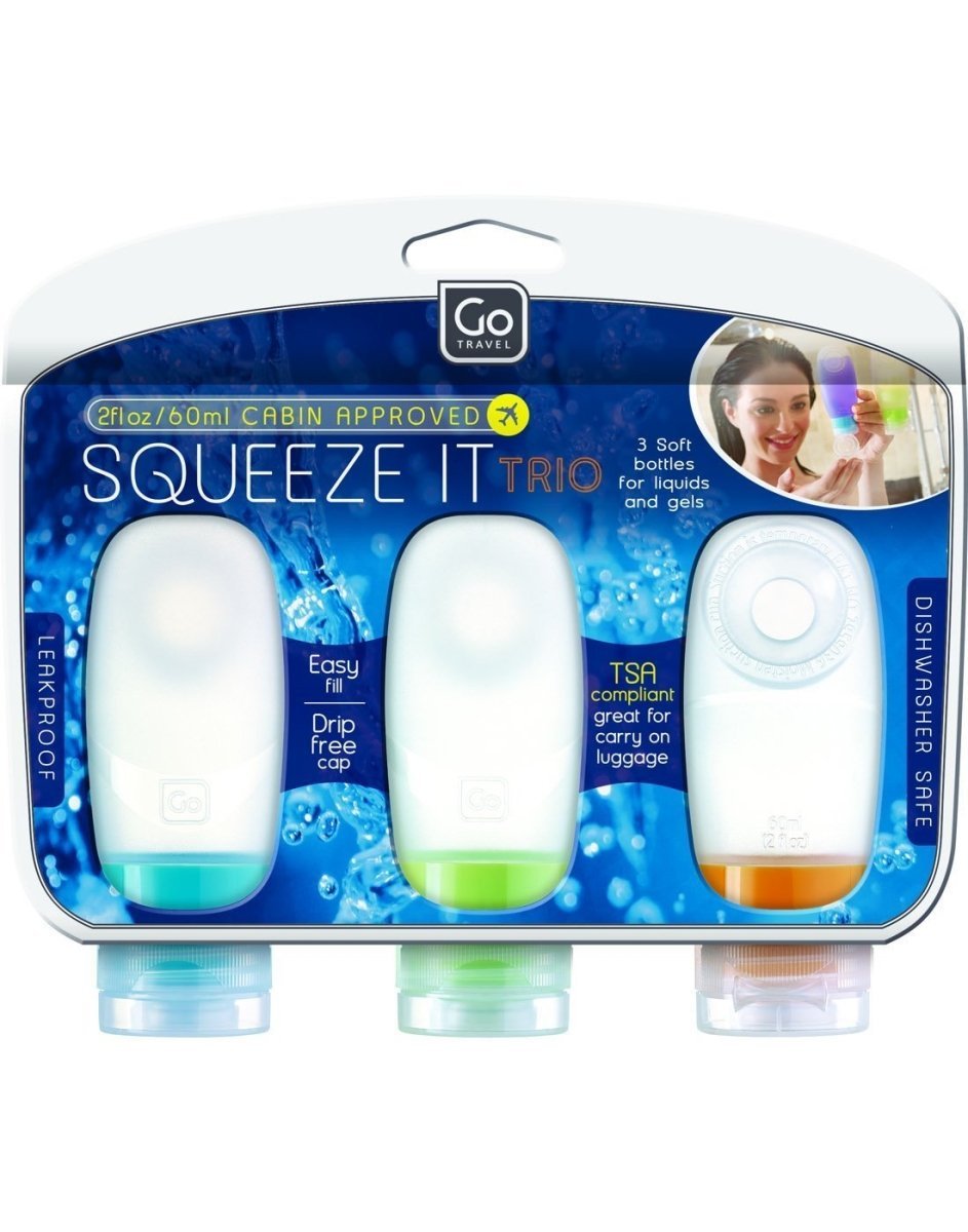 Go Travel Squeeze It Trio Cabin Bottles - Leak-Proof Travel-Sized Toiletries for Airplane Carry-On, Gym & Vacation - TSA Approved 3-Pack Mini Bottles Set