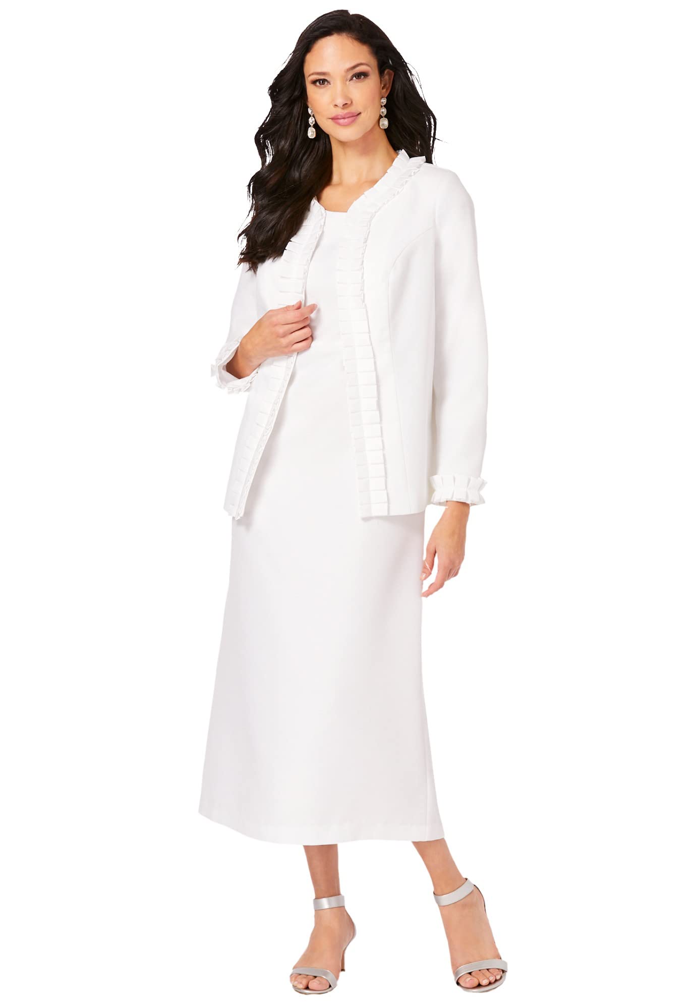 Romantic & Elegant Roaman's Women's Plus Size Pleated Suit Jacket Dress for Work, Office & Special Occasions | Formal Business Attire & Wedding Guest Outfit