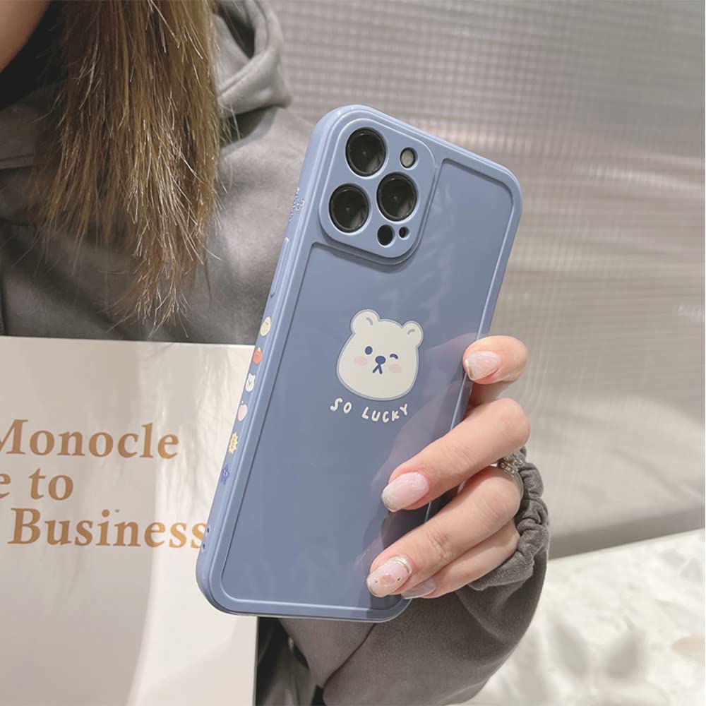Ownest Cute Painted White Luck Bear TPU Case for iPhone 13 Pro Max - Slim Soft Flexible Protective Cover for Women & Girls - Perfect for Daily Use, Work & School