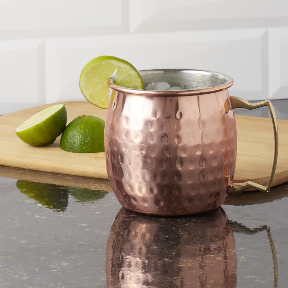 Premium Hammered Copper Moscow Mule Mug Set - 16oz Classic Cocktail Cup with Frosted Design - Perfect for Gin, Vodka, Whiskey & Iced Drinks - Ideal for Home Bars, Parties & Gifts