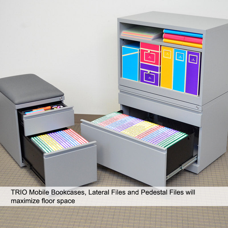 TRIO Low Profile Mobile Pedestal File Cabinet - Compact Rolling Storage for Office, Home, or Classroom Organization