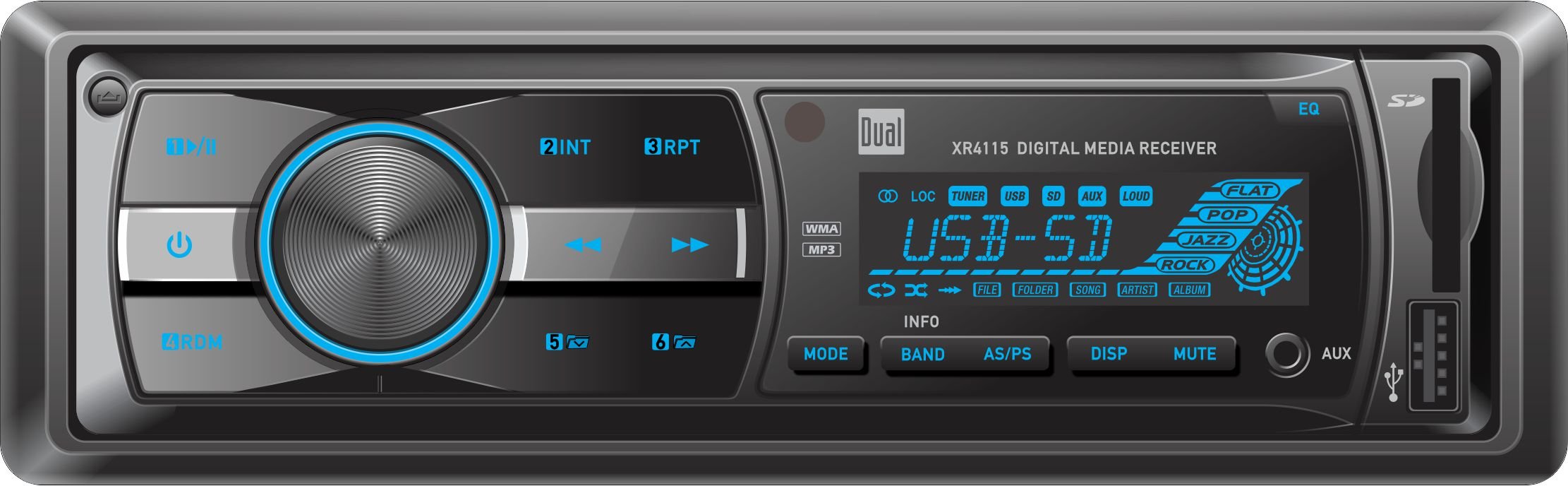 Dual Electronics XR4115 Single DIN Car Stereo Receiver - Detachable LCD, High Resolution, Built-in USB/SD Card, MP3/WMA Player for Cars, Trucks & SUVs | Perfect for Road Trips & Daily Commutes